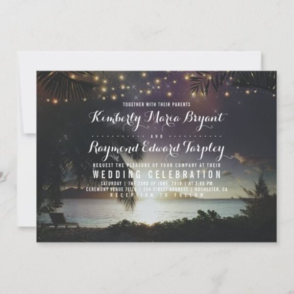 Enchanted Sunset Beach Vintage Wedding Invitation