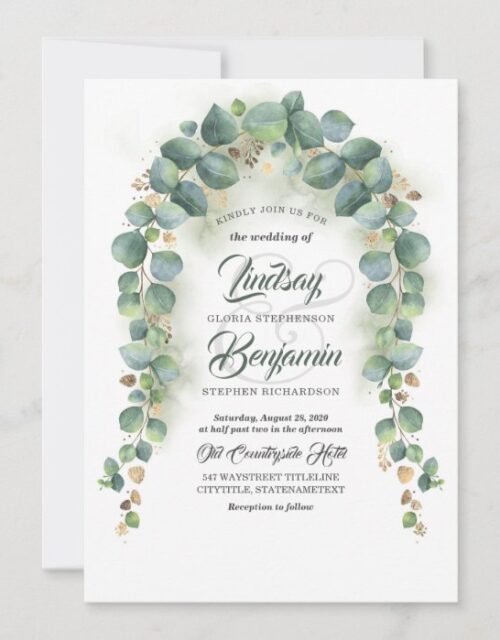 Eucalyptus and Gold Greenery Garland Wedding Invitation