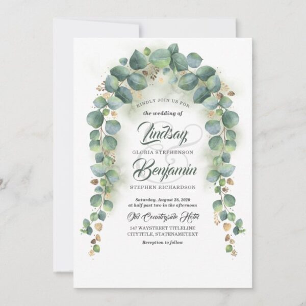 Eucalyptus and Gold Greenery Garland Wedding Invitation