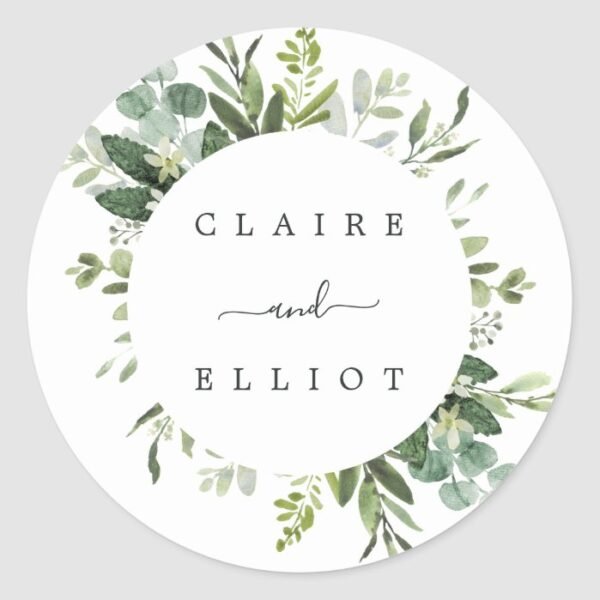 Eucalyptus Green Foliage Wedding Classic Round Sticker