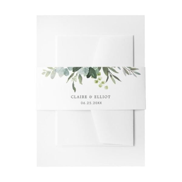 Eucalyptus Green Foliage Wedding Invitation Belly Band