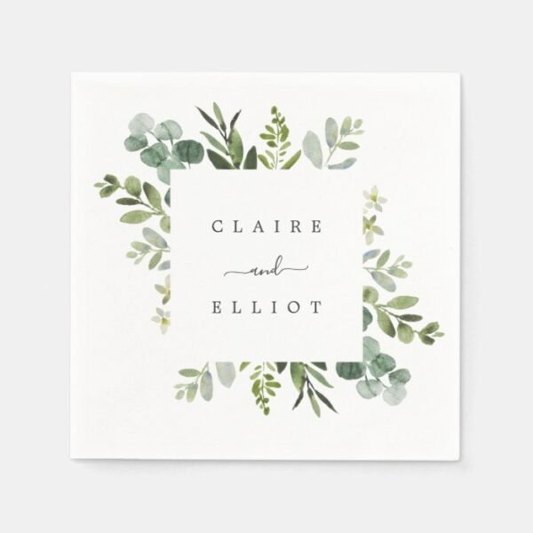 Eucalyptus Green Foliage Wedding Paper Napkins