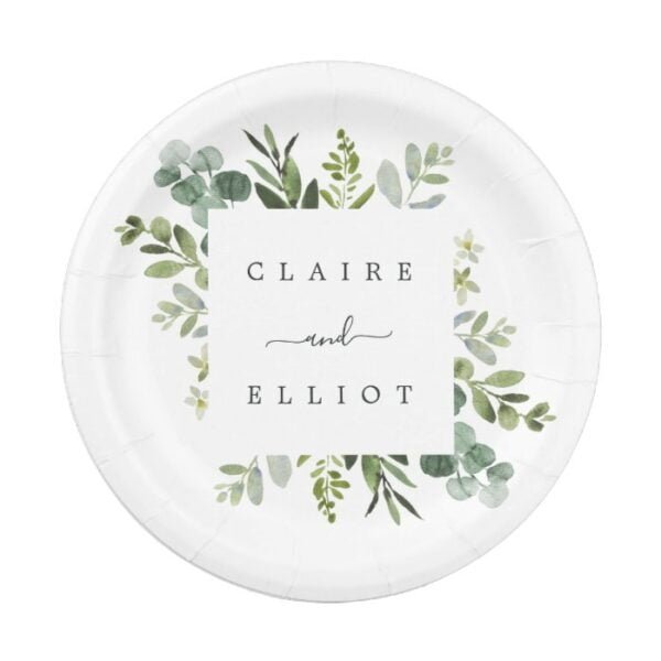 Eucalyptus Green Foliage Wedding Paper Plate