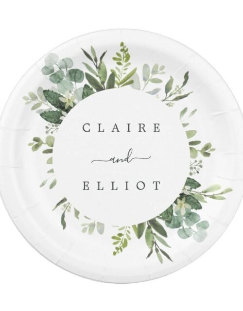 Eucalyptus Green Foliage Wedding Paper Plate