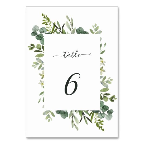 Eucalyptus Green Foliage Wedding Table Number