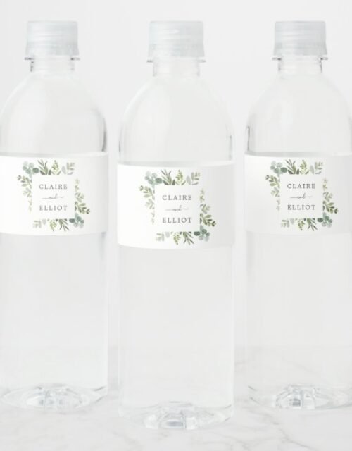 Eucalyptus Green Foliage Wedding Water Bottle Label