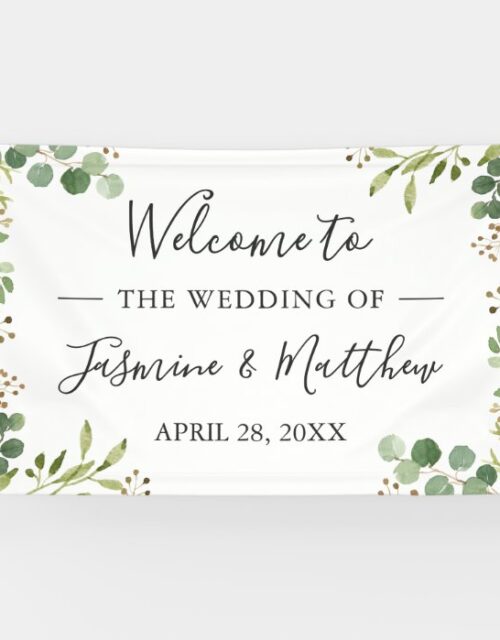 Eucalyptus Green Leaves Wedding Party Banner