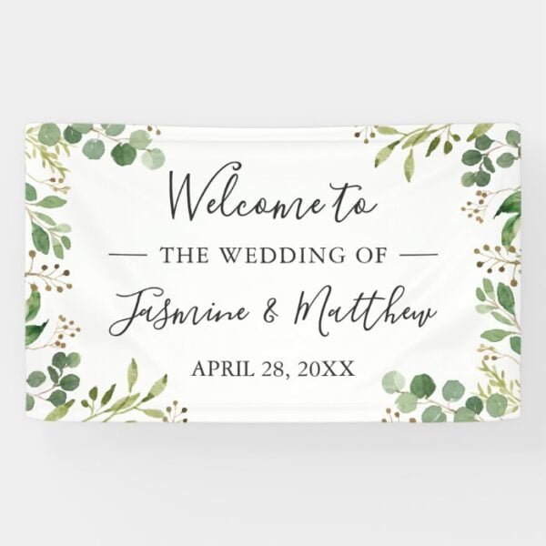 Eucalyptus Green Leaves Wedding Party Banner