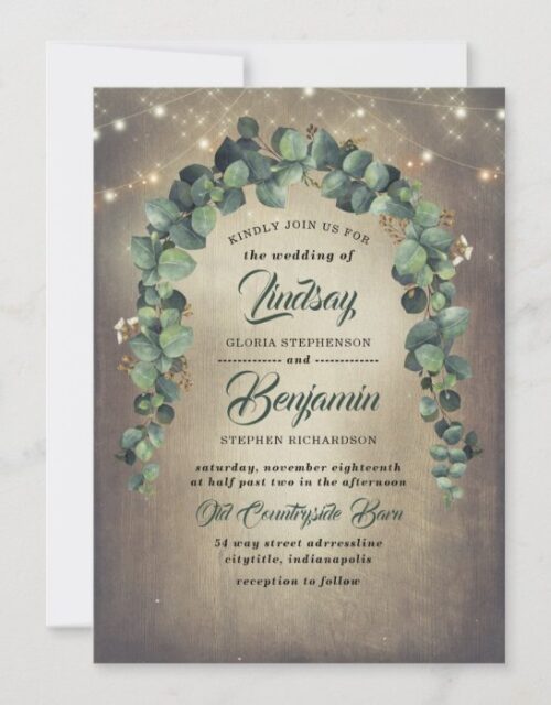 Eucalyptus Greenery Garland Rustic Wedding Invitation
