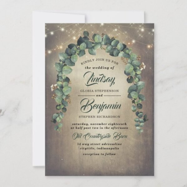 Eucalyptus Greenery Garland Rustic Wedding Invitation