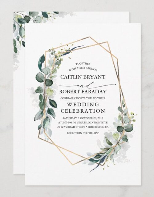 Eucalyptus Greenery Geometric Modern Wedding Invitation