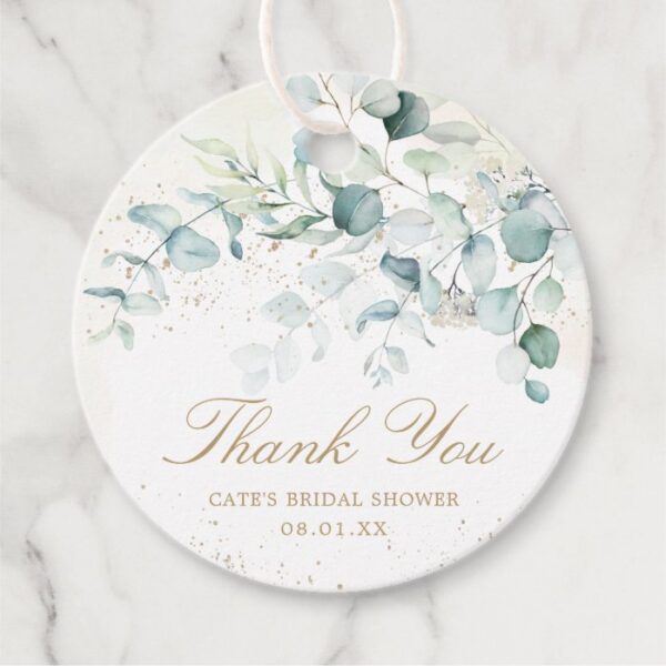 Eucalyptus Greenery Gold Bridal Shower Thank You Favor Tags
