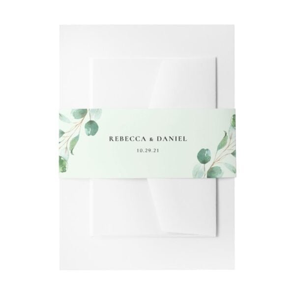 Eucalyptus Greenery Personalized Wedding Invitation Belly Band