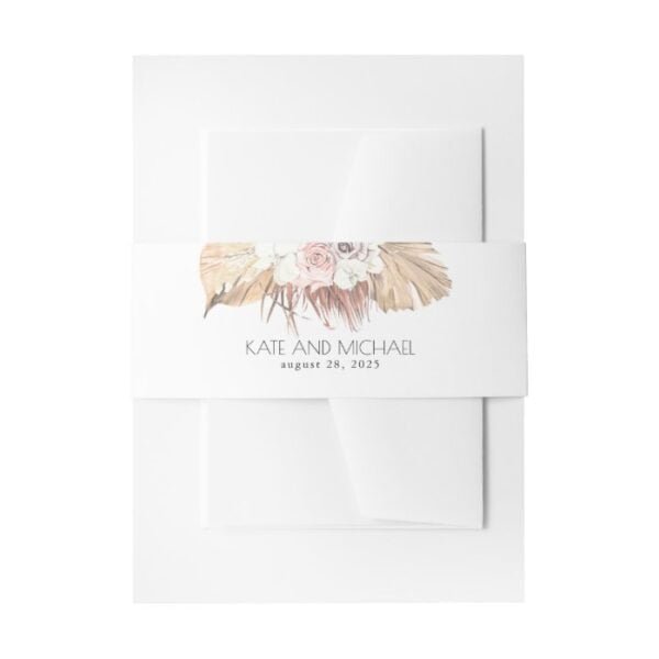 Exotic Jungle Fern Dried Foliage Wedding Invitation Belly Band