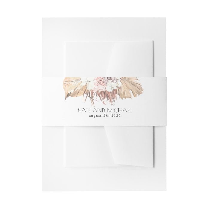 Exotic Jungle Fern Dried Foliage Wedding Invitation Belly Band