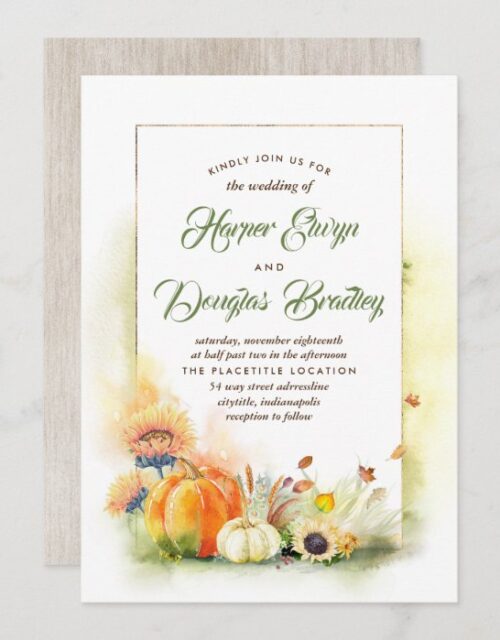 Fall in Love | Harvest Sunflowers Pumpkins Wedding Invitation