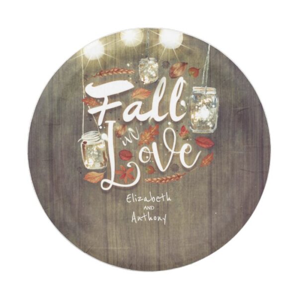 Fall in Love Mason Jar Lights Rustic Wedding Paper Plate
