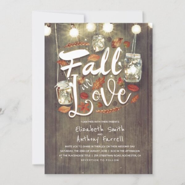 Fall in Love Rustic Mason Jar Lights Wedding Invitation