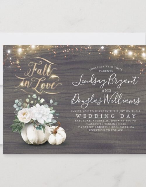 Fall in Love White Pumpkin Rustic Fall Wedding Invitation