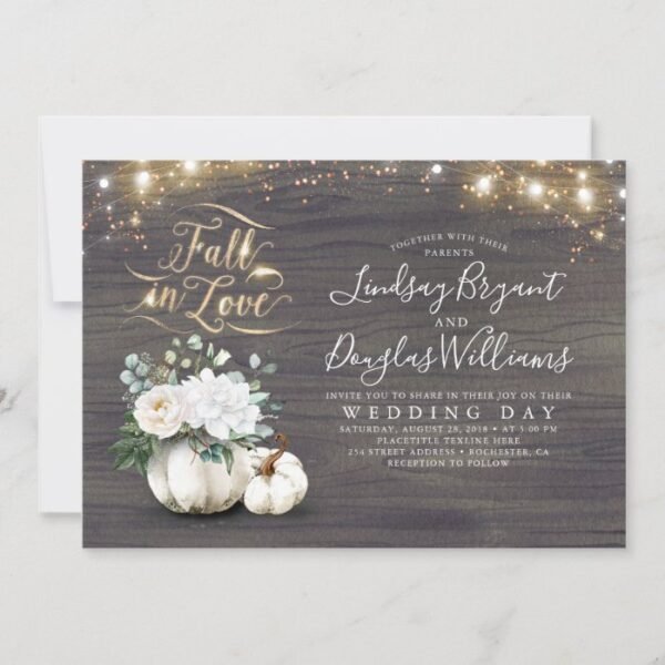 Fall in Love White Pumpkin Rustic Fall Wedding Invitation