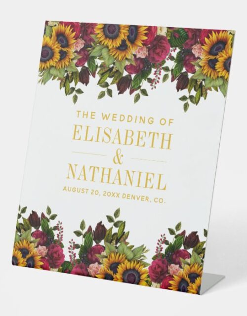 Fall rustic floral wedding couple names welcome pedestal sign