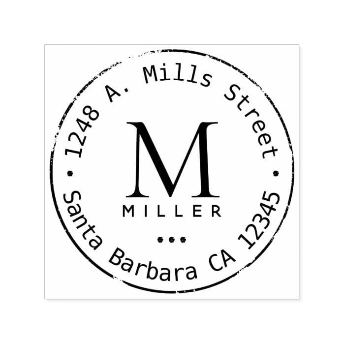 family name monogram circle return address self-inking stamp