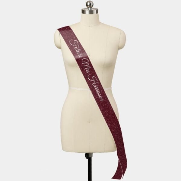 Faux Burgundy Glitter Wedding Sash