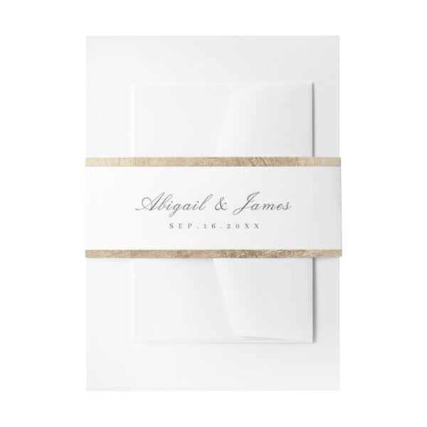 Faux gilded gold border simple wedding invitation belly band