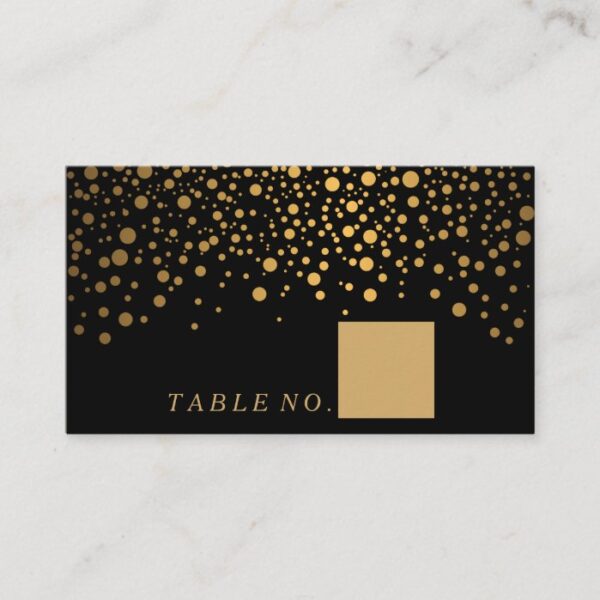 Faux Gold Confetti Dots on Black Place Cards