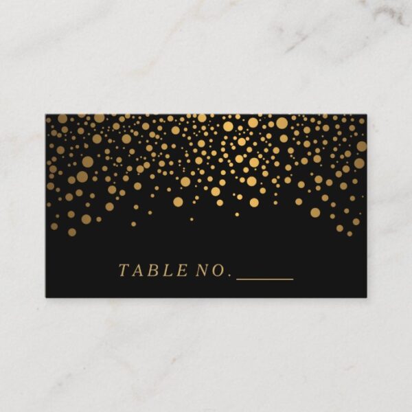 Faux Gold Confetti Dots on Black Place Cards