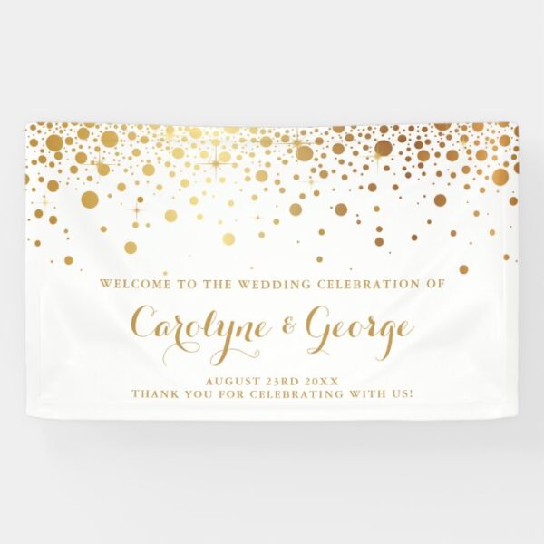 Faux Gold Confetti Dots Wedding Welcome Banner