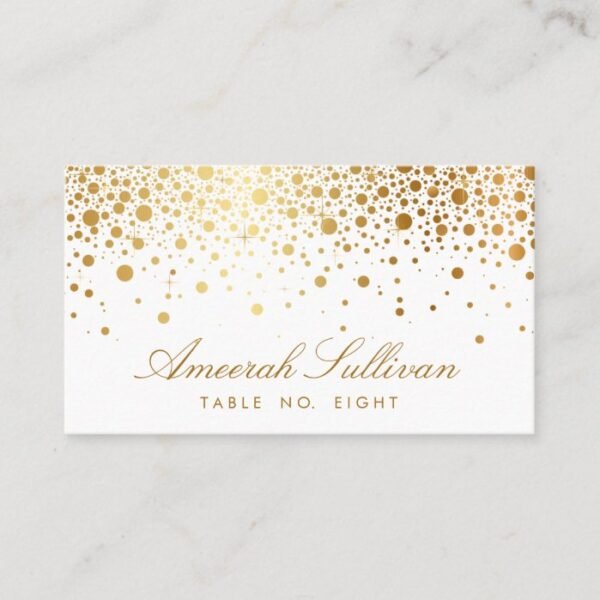 Faux Gold Foil Confetti Dots Elegant Place Cards