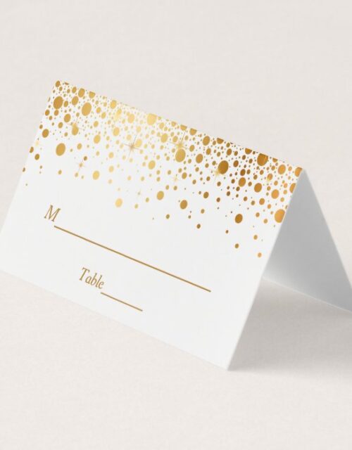 Faux Gold Foil Confetti Dots Wedding Table Place Card