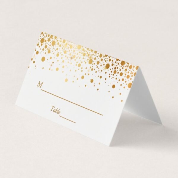 Faux Gold Foil Confetti Dots Wedding Table Place Card