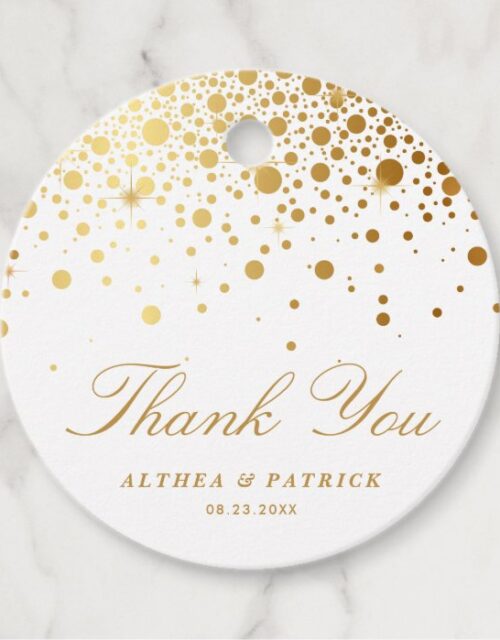 Faux Gold Foil Confetti Dots Wedding Thank You Favor Tags
