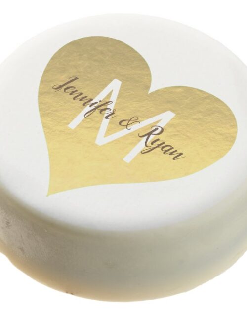 faux gold foil heart wedding bride and groom chocolate covered oreo