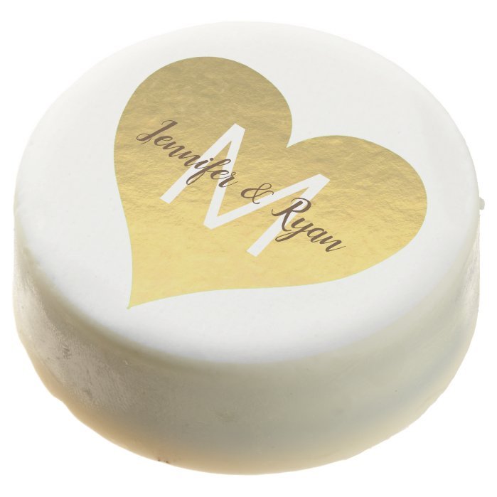 faux gold foil heart wedding bride and groom chocolate covered oreo
