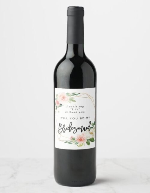 faux gold geometric floral bridal proposal bottle wine label