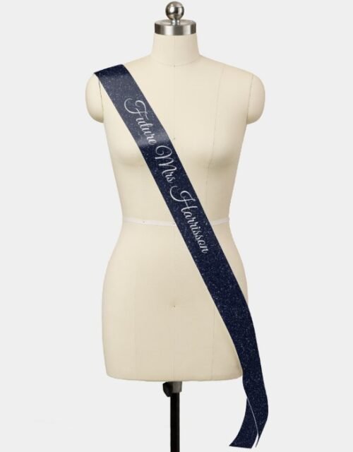 Faux Navy Blue Glitter Wedding Sash