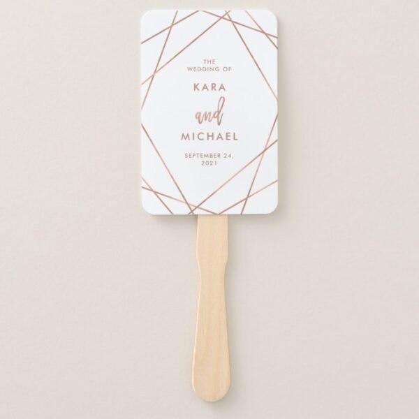 Faux Rose Gold and White | Geometric Wedding Hand Fan