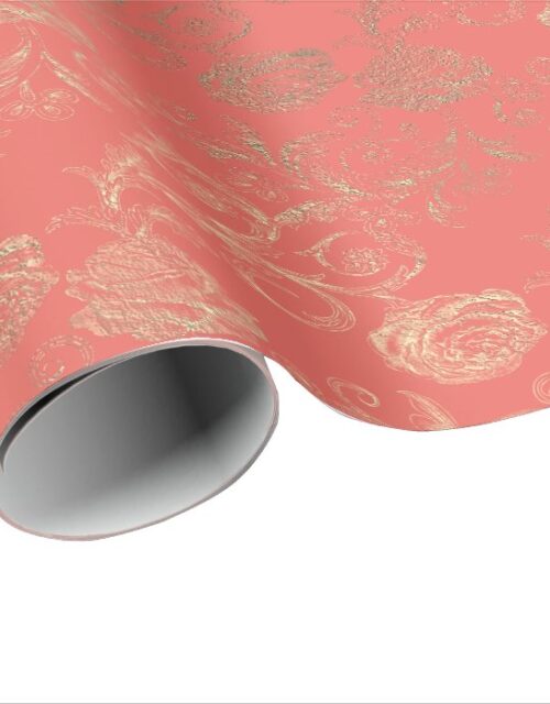 Faux Rose Gold Floral Coral Bridal Wedding Wrapping Paper