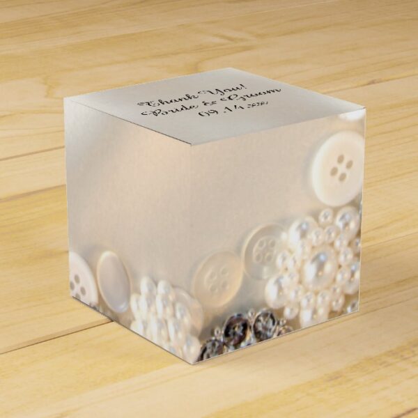 Faux White Pearls and Diamond Buttons Wedding Favor Box