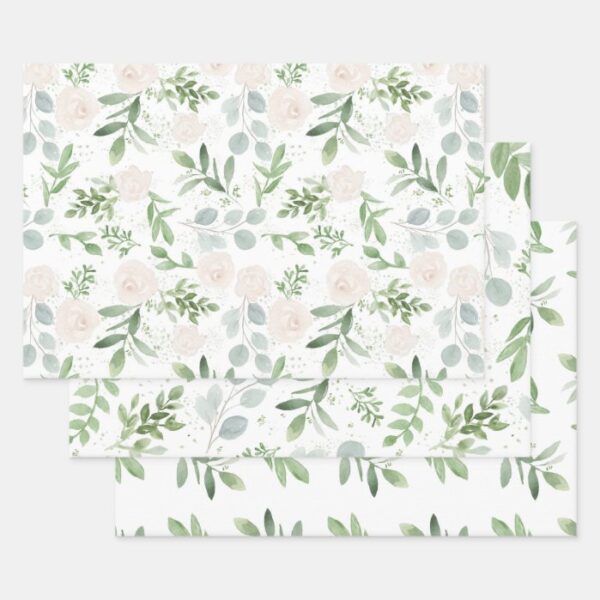 Feminine Eucalyptus & Blush Wrapping Paper Sheets