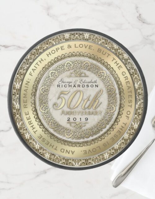 Fiftieth Wedding Anniversary Gold Quote Marble Cake Stand