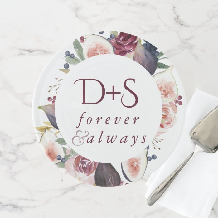 Fig Blossoms | Moody Floral Monogram Reception Cake Stand