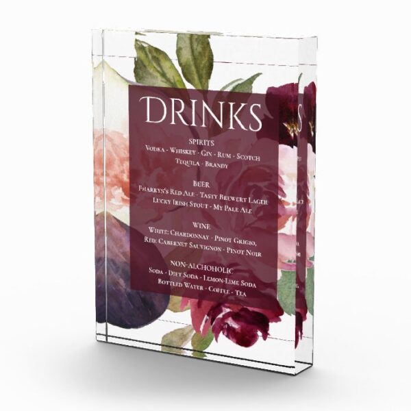 Fig Blossoms | Vintage Floral Drink Menu Sign Acrylic Award