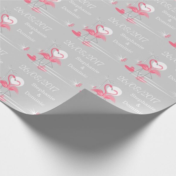 Flamingo Love Side Date Names wrapping paper