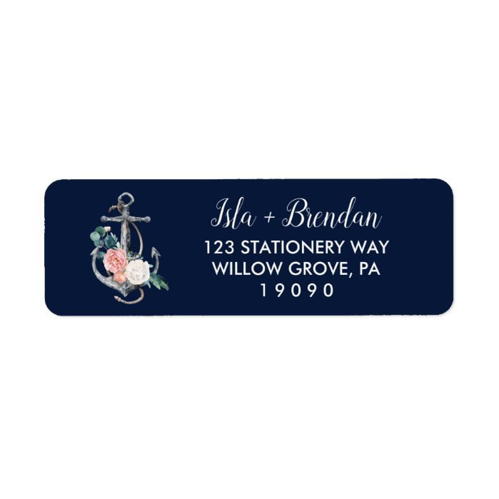 Floral Anchor | Navy Summer Wedding Label