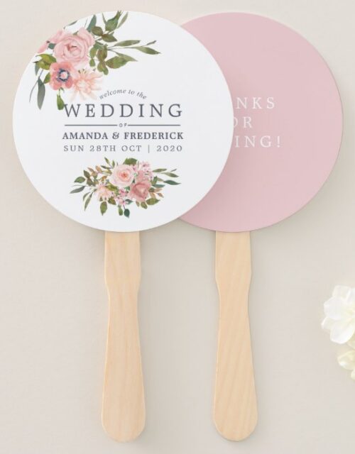 Floral Blush and Rose Gold Wedding Favor Hand Fan