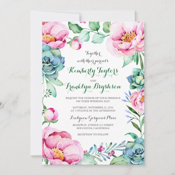 Floral Bouquet Elegant Modern Wedding Invitation
